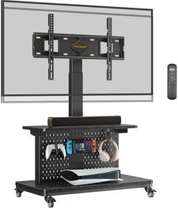 Perlegear Motorized Mobile TV Stand on Wheels, Electric Height Adjustable TV Cart for 32-80″ TVs up to 100 lbs, Rolling TV Stand with Remote Control, 4 Height Memory, ±35° Swivel with Pegboard Storage