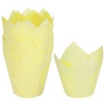 sourcing map 50pcs Tulip Cupcake Liners Greaseproof Baking Cups Paper Cupcake Wrappers Holders for Parties Weddings Birthdays, Light Yellow