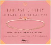 Lucky Feather 50th Birthday Gifts for Women Turning 50-14K Rose Gold Dipped Beads Bracelet on Adjustable Cord, 50th Birthday Jewelry Gift Ideas 50 Year Old Woman