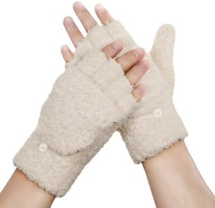 Achiou Warm Fingerless Gloves for Women Men, Convertible Winter Fingerless Mittens with Flip-top Cover Knitted Wool Fabric