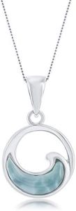 Sterling Silver Larimar Necklace Natural Gemstone Wave Circle Pendant Necklace with 18" Silver Chain Dainty Necklace for Women