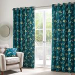 Fusion - Dacey - 100% Cotton Pair of Eyelet Curtains - 66" Width x 90" Drop (168 x 229cm) in Teal