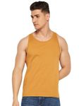 KAMELEON Men's Slim Fit 100% Cotton Solid Vest Round Neck Sleeveless_Butter Scotch_S