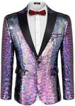 COOFANDY Mens Sequin Blazer Tuxedo Party Prom Wedding Tuxedo One Button Jacket Blue Purple