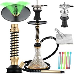 Hookah Set with Everything,20"Shisha Hookah Set with Glass Vase,Portable Glass Hookah Set with Hookah tips,Hookah hose,Hookah Ceramic Bowl.(Gold)