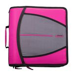 Case-it The Mighty Zip Tab Zipper Binder - 3 Inch O-Rings - 5 Color Tab Expanding File Folder - Multiple Pockets - 600 Sheet Capacity - Comes with Shoulder Strap - Magenta D-146