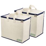 DOUBLE R BAGS Canvas Reinforced Cotton Handles Multipurpose Storage Organizer For Grocery vegetable shopping and Covers Zip Bags (Navy) -Pack of 2