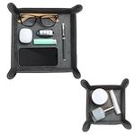 Navaris Square PU Leather Tray Set - Versatile Vanity or Bedside Table Organiser - Womens and Mens Coin, Key, or Valet Bowl - Stylish Storage Trays - Set of 2 - Black