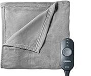 Sunbeam Soft Fleece Electric Heated Warming Throw Blanket Grey Flannel Washable Auto Shut Off 3 Heat Settings