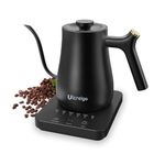 Gooseneck Electric Kettle,Ulcreigo Tea Kettle for Boiling Water, Temperature Control with 5 Variable Presets,Hot Water Boiler Heater for Pour Over Coffee, Keep Warm 2 Hours,304 Stainless Steel(Black)