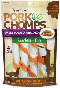 Pork Chomps Baked Pork Skin Dog Chews, 6-inch Twists, Real Sweet Potato Wrap, 4 Count