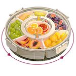 IRONA Divided Dishes, Trays & Platters,Divided Rotating Serving Tray with Lid and Handle, Portable Spinnable Snackle Box Container for Veggie, Fruit, Candy, Nuts, Divided Serving Platter