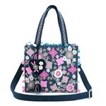 Boho Girl Lavender Blooms Embellished Jacquard Mini Tote for Women with Adjustable Strap | Ladies Purse Handbag | Wedding Gifts for Women | Birthday Gifts for Women | Handbag with Zip(Navy Blue)