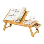 Portable Folding Laptop Desk Large Bamboo Lapdesks Table Stand Lap Standing Desk Adjustable Height Tray Multi Tasking Stand Breakfast Serving Support Notebook Sofa Couch Bed Table Tray with Drawer