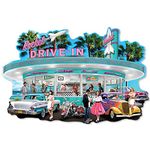 Bits and Pieces - 750 Piece Shaped Jigsaw Puzzle for Adults - 50.8 cm x 68.6 cm - 'Rocket Drive-in' - Classic Cars Retro Diner Jigsaw by Chris Dobrowolski