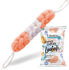 Fabskin Luxury Back Scrubber Loofah Belt for Bathing For Men and Women - Strechable 9 Knots Bath Sponge (PEACH)