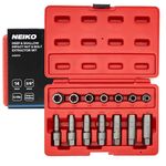 NEIKO 04207A Impact Nut & Bolt Extractor Set, 14 Piece Lug Nut Removal Tool, 3/8 Drive, Deep and Shallow Stripped Bolt Extractor Socket Set, Rounded Bolt Removal Tool, Nut Remover Socket Set, CR-Mo