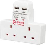 ShaniTech Surge Protected 2 Way Gang with 2x USB Charging ports 2.4A Cable-Free Multi Plug 13A Wall Socket Adaptor – Neon Indicator