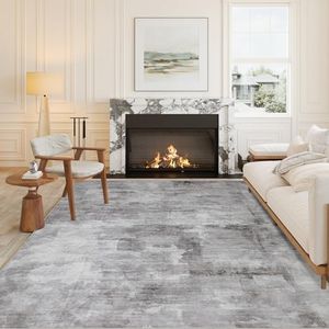 WondRg 6x9 Washable Area Rug Grey Abstract Modern Living Room Bedroom Large Throw Rug Non Slip Soft Thin Simple Indoor Floor Carpet for Dining Room Office Entryway Kitchen Nursery Decor