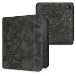 kwmobile Case Compatible with Kobo Libra 2 Case - eReader Cover - Embossing Flowers Green