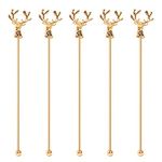 Mewuthede Swizzle Sticks,5 Pcs Stainless Steel Reusable Deer Head Shape Cocktail Stirrer Coffee Beverage Stir Sticks for Cocktail, Whiskey, Hot Cocoa, Creamer (Gold)