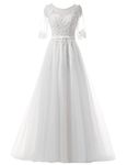 Sarahbridal Women's V-Neck Tulle Prom Dresses Long Beaded Applique Bridesmaid Gowns White US26