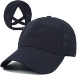 HGGE Womens Criss Cross Ponytail Baseball Cap Adjustable High Messy Bun Ponycap Quick Drying Hat, Navy Blue, One Size