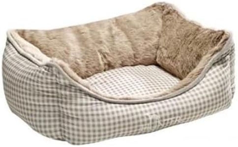 HUNTER Astana Hundesofa, mit weichem Plüschbesatz, Wendekissen, Karo-Muster, 60 x 45 cm, braun