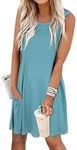 elescat Plus Size Dress for Women Summer Swing Flowy Sleeveless Tank Pocked Sun Dresses (02 Turquoise,XL)