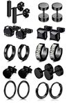 FIBO STEEL 10 Pairs Stainless Steel Black Stud Earrings for Men Women Huggie Earring Ear Piercing Set Hoop