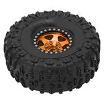 Dilwe 2Pcs 1.9in RC Crawler Tire Set, 120mm, Alu, Hub & Rim, Metal Rims & Rubber Tire Set Model Car Accessories for SCX10 D90 F350 1/10 RC Crawler Car Toys and Games (gold black)