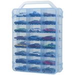 KISLANE Double Sided Toy Car Storage Case for 46 Hot Wheels, Matchbox Cars, Mini Toys, Small Dolls, Portable Transparent Storage Case for Hot Wheels, Matchbox Cars with 46 Slots, Case Only (Blue)