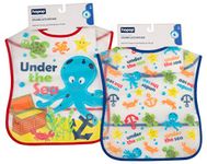 Hopop Plastic Waterproof Baby Bib with Food Catching Pocket | Plastic Bib for Feeding Infants & Toddlers, Big Size Pack of 2, Suitable from 6-24 months (Big, Pack of 2, Under The Sea)