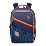 HARISSONS Virtual 31L School Bag for Boys & Girls | College Backpack for Men & Women with Spacious Compartment, Front Pocket Access, Expandable Bottle Pocket & Padded Backstrap (Navy Blue & Orange)