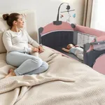 Soobaby 5 in 1 Baby Crib,Baby Bassinet, Bedside Cribs, Pack and Play with Changing Table, Portable Travel bedToys & Music Box,Mattress for Girl Boy Infant Newborn (Pink)