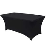 Time to Sparkle 6ft Stretch Spandex Table Cover for Standard Folding Tables - Universal Rectangular Fitted Tablecloth Protector for Wedding, Banquet and Party (Black)