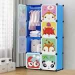 SNKR ESSENTIALS 8 Door Plastic Soft Sheet Wardrobe for Kids, Baby Almirah for Clothes, Baby Storage Organizer, Cupboard for Clothes, Kids Wardrobe for Clothes/Toys/Books (Blue Fox)