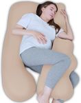 Lovely Care Pregnancy Pillows for Sleeping - Removable Cooling Cover J+i Shaped Full Body Pillow - Support for Back, Legs, Belly, Hips - 57 Inch Maternity Pillow for Women - Brown