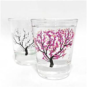 APROFAMILY Emotional Korean Soju Glass Cup with Changing Cherry Blossom Color 4pcs Set Whiskey, tequila, sake, and other alcoholic beverages are available (SOJU(4PCS))