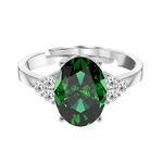 CLARA 925 Sterling Silver Dark Green Oval Ring with Adjustable Band | Rhodium Plated, Swiss Zirconia | Gift for Women & Girls