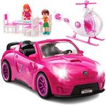 Play22 Doll Car Set - Doll Accessories Set of 10 - Includes Convertible Pink Doll Car with Light and Sound, Helicopter Doll