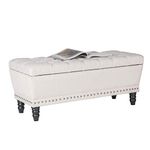 Homebeez Storage Ottoman Bench Tufted Foot Rest Stool with Nailhead Trim (Beige), Large