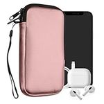 kwmobile Neoprene Phone Pouch Size L - 6.5" - Universal Cell Sleeve Mobile Bag with Zipper, Wrist Strap - Metallic Rose Gold