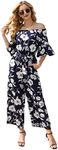 Love Welove Fashion Jumpsuits for Women, Floral Off Shoulder Ruffled Short Sleeve High Waist Wide Leg Pants Romper Dressy