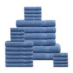 LANE LINEN 24 Piece Bath Towels for Bathroom - 100% Cotton Zero Twist Oversized Spa Towels, 2 Extra Large Bath Sheet, 4 Bath Towel, 6 Hand Towel, 8 Wash Cloths, 4 Fingertip Towels - Cerulean Blue