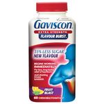 Gaviscon Extra Strength Flavour Burst Tablets - 60 Count - Chewable Foaming Antacid Tablets for Day and Night Heartburn Relief, Acid Reflux and GERD Relief, Fruit Blast - Free of Aluminum, Lactose and Gluten