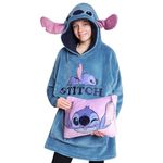 Disney Stitch Girls Teenagers Fleece Hoodie - Hoodie Blanket 2 in 1 Oversized One Size Girls Gifts (Blue Stitch)