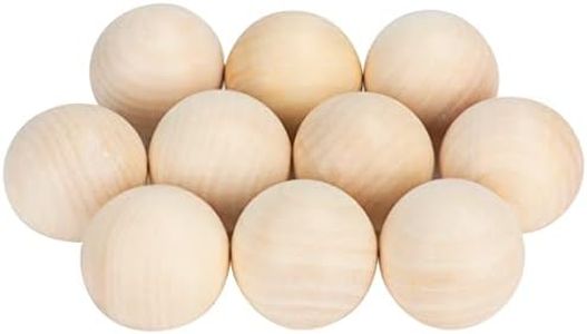 Belle Vous Natural Unfinished Wooden Craft Balls (10 Pack) - 5cm / 2 inches Diameter - Wood Beads Without Holes - for DIY Projects, Jewellery Making, Home/Party Decoration, Arts and Crafts