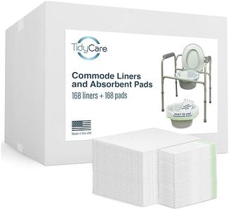 TidyCare Disposable Bedside Commode Liners and Pads for Portable Toilet Chair Seat Bucket and Bedpan | Combo Pack of 168 Waste Bags and 168 Absorbent Pads | Universal Fit