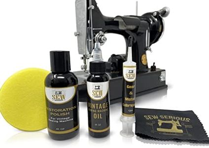 Vintage sewing machine restoration polish cleaning kit for high glossy reflection with wax, microfiber cloth, foam pad oil, & grease